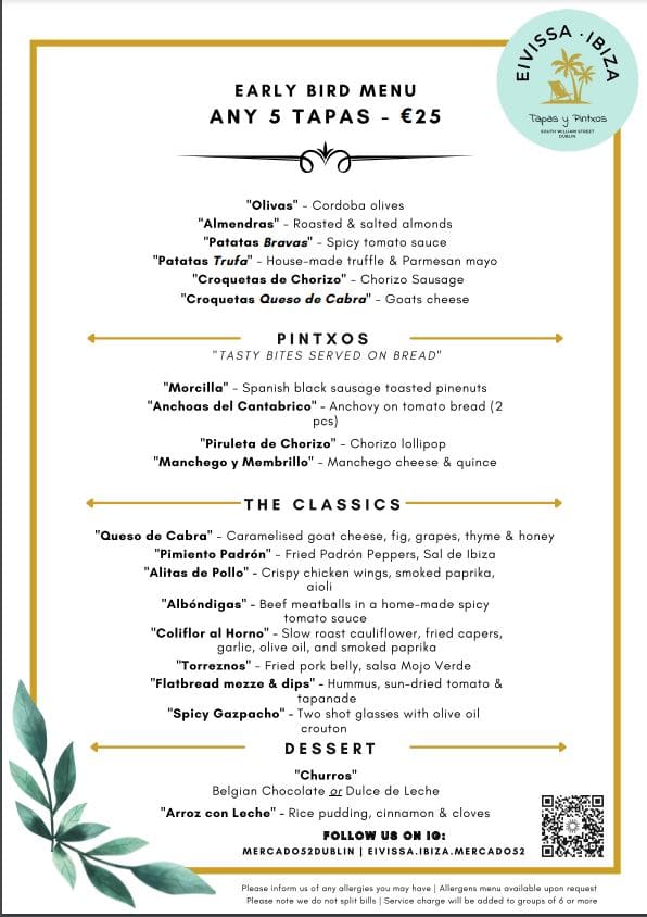 Ibiza Early Bird Menu